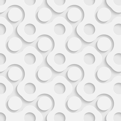 Padrão abstrato repetitivo com círculos e formas interligadas em branco e cinza