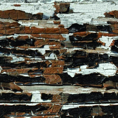 Madeira pintada com pintura descascada em castanho, preto e branco
