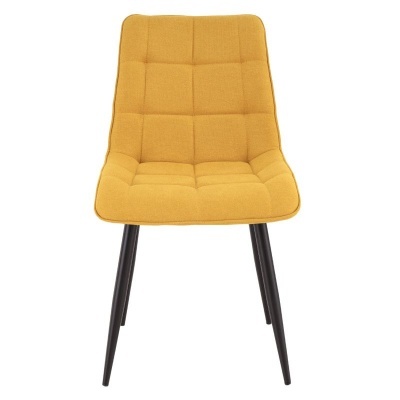 Cadeira amarela acolchoada com pernas pretas cilíndricas