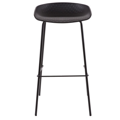 Banco alto preto com assento texturizado e pernas metálicas