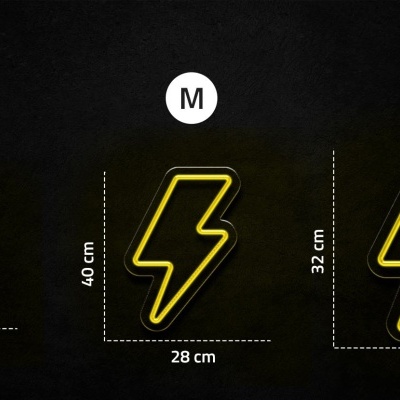 Letreiros luminosos em forma de raio em três tamanhos diferentes com fundo preto