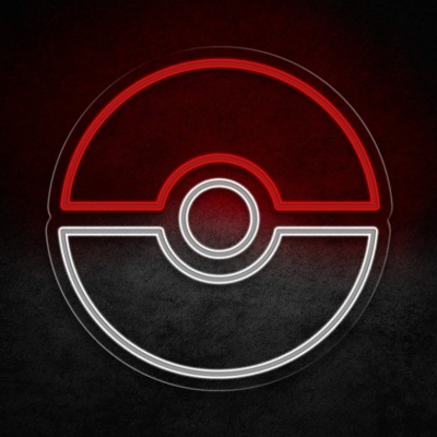 Símbolo circular vermelho e branco estilo pokébola em fundo preto