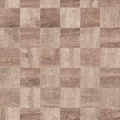 Padrão de ladrilhos quadrados com textura de madeira em tons castanhos.