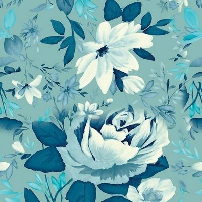 Padrão floral azul e branco sobre fundo azul claro