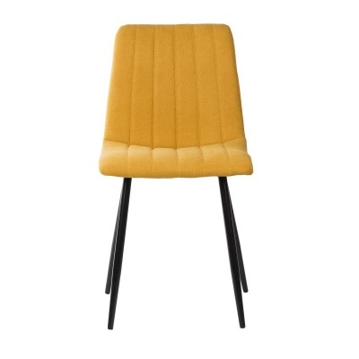 Cadeira amarela com pernas pretas sobre fundo branco