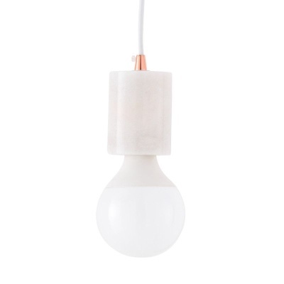 Lâmpada suspensa branca e cinza com detalhe em cobre