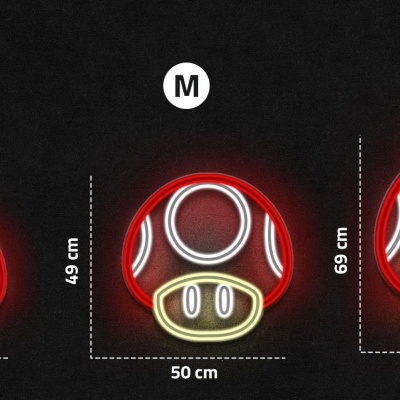 Decorações neon de cogumelo vermelho Super Mario em três tamanhos
