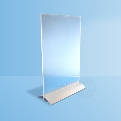 Expositor de mesa acrílico transparente com base prateada