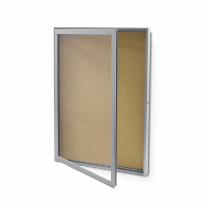 Quadro de cortiça com moldura metálica e porta de vidro