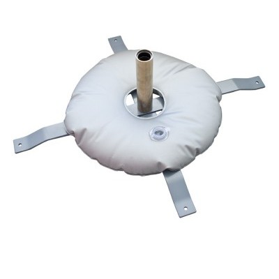 Base circular para guarda-sol com tecido branco e tubo metálico central