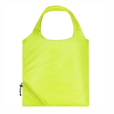 Sacola reutilizável amarela fluorescente com alças largas e pequeno saco com fecho