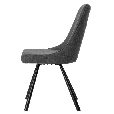 Cadeira de tecido cinza escuro com pernas pretas