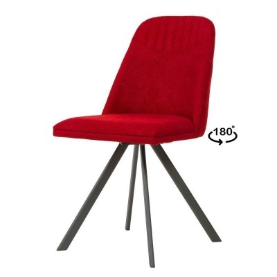 Cadeira vermelha estofada com pernas metálicas cinza