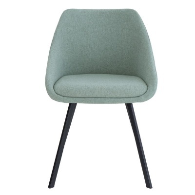 Cadeira estofada verde claro com pernas pretas metálicas
