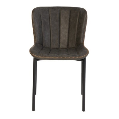 Cadeira estofada cinza escuro com pernas pretas e costura castanha