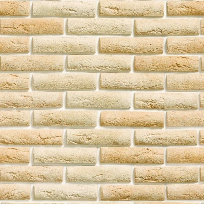 Revestimento de parede com tijolos decorativos bege e amarelo claro