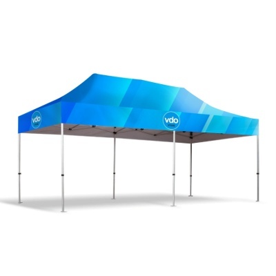 Tenda dobrável azul com logotipo vdo