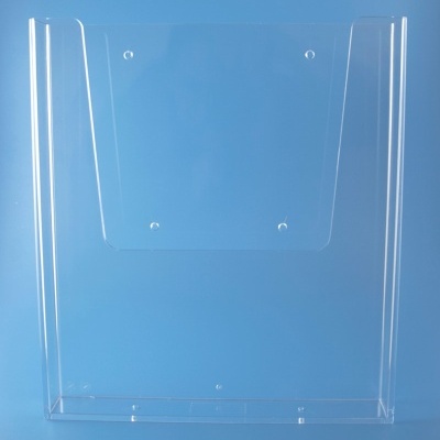 expositor transparente para documentos em acrílico com fundo azul