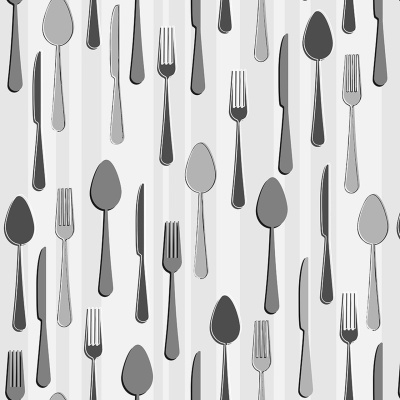 Padrão de talheres cinzentos sobre fundo branco