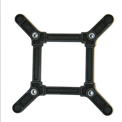 Suporte preto retangular com parafusos em fundo branco