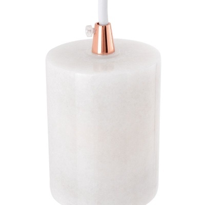 Base cilíndrica de candeeiro em mármore branco com suporte metálico cobre e cabo branco