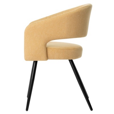 Cadeira moderna com tecido amarelo mostarda e pernas pretas