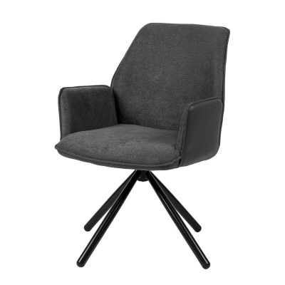 Cadeira de escritório cinzenta escura com braços pretos e base metálica preta