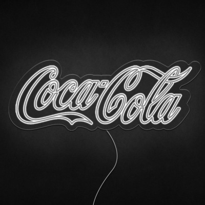 Logótipo Coca-Cola em neon branco com fundo preto