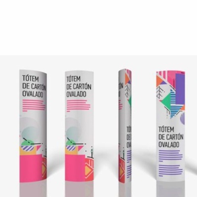 Totens de cartão ovalados coloridos com texto em espanhol