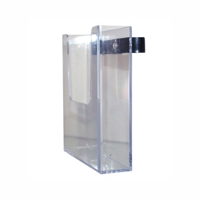 Suporte transparente em acrílico retangular com faixa preta