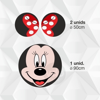 Desenho da Minnie Mouse com orelhas vermelhas e cabeça grande