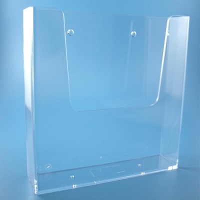 Expositor transparente de acrílico sobre fundo azul