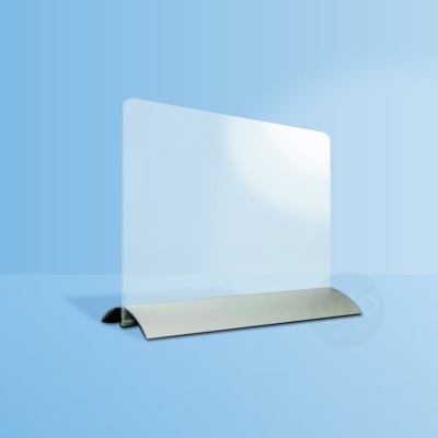 Separador de proteção transparente em acrílico com base metálica prateada