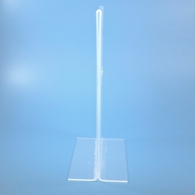 Suporte transparente em acrílico com base quadrada e haste vertical