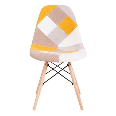 cadeira patchwork amarelo bege madeira clara