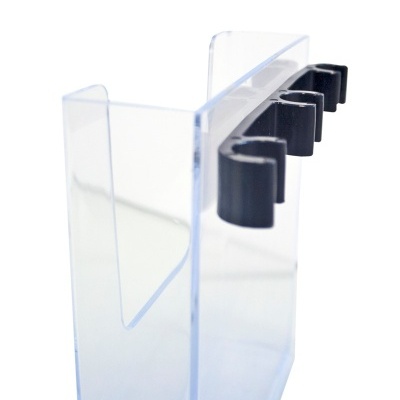 Acessório transparente para organização com quatro suportes pretos