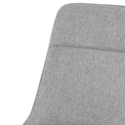 Encosto superior de cadeira cinzenta de tecido com costura.