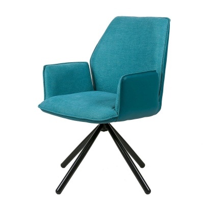 Cadeira azul turquesa com base preta de quatro pés