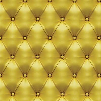 Estofado amarelo acolchoado em couro sintético com botões