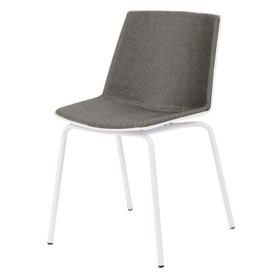 Cadeira cinza com estrutura metálica branca