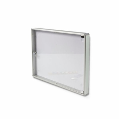 Quadro afixador retangular com moldura metálica prateada e vidro transparente