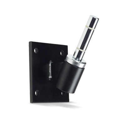 Fixação de metal preto com base quadrada e parafuso cilíndrico cromado