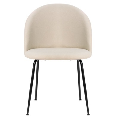 Cadeira estofada bege com pernas pretas finas