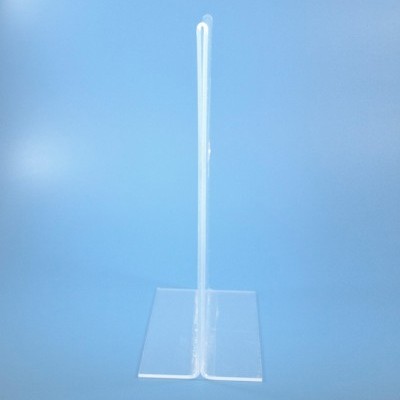 Suporte transparente em acrílico com base retangular, fundo azul claro