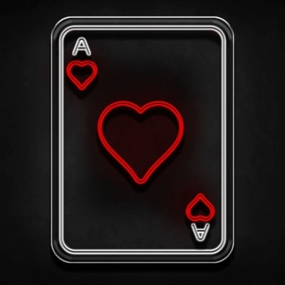 Carta de baralho Ás de copas com design em néon vermelho num fundo escuro