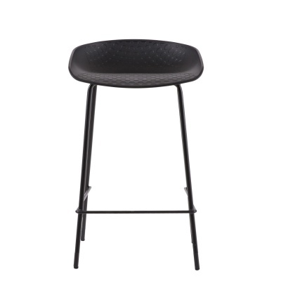 Banqueta alta preta com assento e encosto texturizados