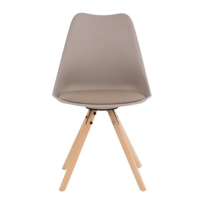 Cadeira cinzenta com pernas de madeira clara