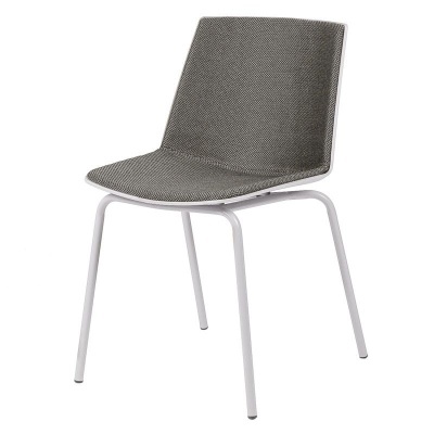 Cadeira moderna com estrutura branca e assento cinzento