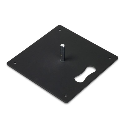 Placa metálica quadrada preta com pino e abertura oval