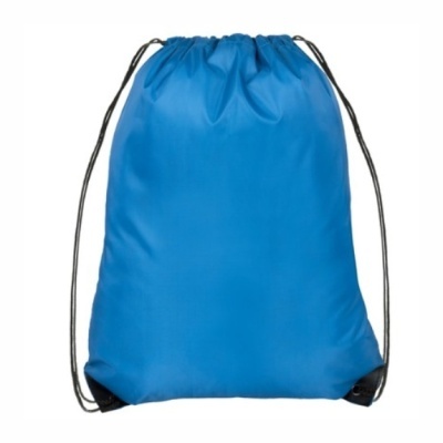 mochila tipo saco azul com cordões pretos